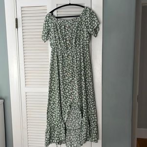 Cupshe Green floral high low dress, can be worn off the shoulder